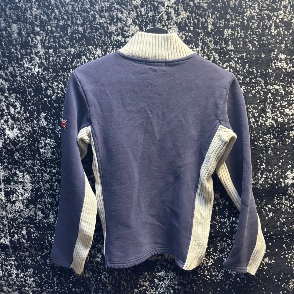 G-Crown London England Y2K Zip Up Sweater Navy Blue Ribbed Fleece XL Womens - Picture 3 of 9